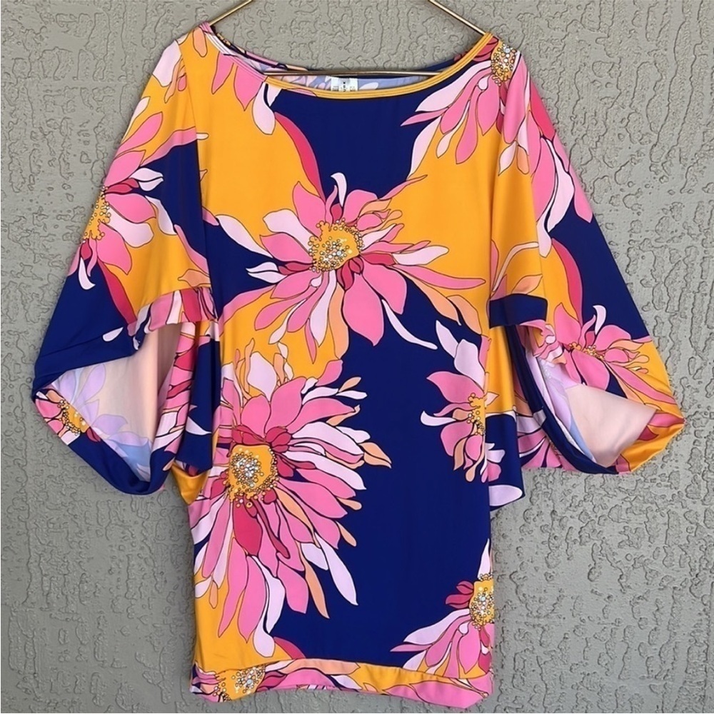 Trina Turk‎ Breeze Colorful Floral Print Tunic Top Swimsuit Cover Up Dress NWT - Picture 2 of 9